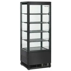 VERTIKALE GEKÜHLTE VITRINE SCHWARZ FÜR GETRÄNKE - Mod. RC98B - Temperatur +2°/+12°C - Kapazität 98 Liter - Stromversorgung einphasig V230/1 - Leistung 180 W - Produktmaße (BxTxH) cm 42,8 x 38,6 x 111 - Gewicht 38 kg