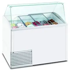 Eistheke - Mod. SL 510 ICE - Temperaturbereich: - 15 °C / -20 °C - Fassungsvermögen: 431 Liter - Produktmaße in cm (B x T x H): 134,1 x 72,5 x 123,5 - Gewicht: 103 kg - CE-Kennzeichnung