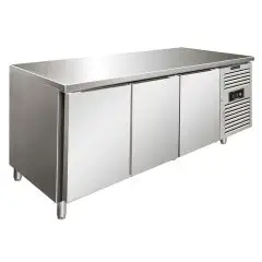 Tiefkühltisch - Edelstahl AISI 304 - Umluftkühlung - Mod SNACK 3100 BTF - 3 Türen - Nutzvolumen: 386 Liter - Temperaturberereich: -18°/-22°C - Produktmaße (B x T x H): 179,5 x 60 x 86