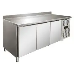 Tiefkühltisch mit Aufkantung - Edelstahl AISI 304 - Umluftkühlung - Mod SNACK 3200 BTF - 3 Türen - Nutzvolumen: 386 Liter - Temperaturberereich: -18°/-22°C - Produktmaße (B x T x H): 179,5 x 60 x 96