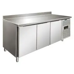 Tiefkühltisch mit Aufkantung - Edelstahl AISI 304 - Umluftkühlung - Mod SNACK 3200 TNF - 3 Türen - Nutzvolumen: 386 Liter - Temperaturberereich: -2°/+8°C - Produktmaße (B x T x H): 179,5 x 60 x 96