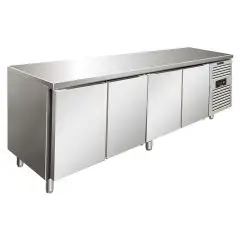 Tiefkühltisch - Edelstahl AISI 304 - Umluftkühlung - Mod SNACK 4100 BTF - 4 Türen - Nutzvolumen: 511 Liter - Temperaturberereich: -18°/-22°C - Produktmaße (B x T x H): 223 x 60 x 86