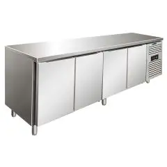Tiefkühltisch - Edelstahl AISI 304 - Umluftkühlung - Mod SNACK 4100 TNF - 4 Türen - Nutzvolumen: 511 Liter - Temperaturberereich: -2°/+8°C - Produktmaße (B x T x H): 223 x 60 x 86