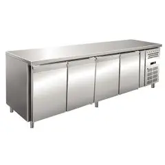 Tiefkühltisch - Edelstahl AISI 304 - BELÜFTET - Mod UOCEM4100TN - 4 TÜREN - KAPAZITÄT 511 Liter - TEMPERATUR -2°/+8°C - Produktmaße (BxTxH) cm 223 x 60 x 86 - CE-Norm