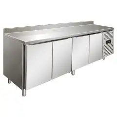 Tiefkühltisch mit Aufkantung - Edelstahl AISI 304 - Umluftkühlung - Mod SNACK 4200 TNF - 4 Türen - Nutzvolumen: 511 Liter - Temperaturberereich: -2°/+8°C - Produktmaße (B x T x H): 223 x 60 x 96