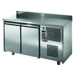 KÜHLTISCH MIT AUFKANTUNG AUS EDELSTAHL AISI 304 - Mod. UG02M60AL - UMLUFTKÜHLUNG - 2 TÜREN - TEMPERATUR 0°/+10°C - Abmessungen in cm (B x T x H): 146 x 60 x 95/102 -CE-Kennzeichnung
