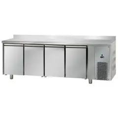 KÜHLTISCH MIT AUFKANTUNG AUS EDELSTAHL AISI 304 - UMLUFTKÜHLUNG - Mod. UG04MBTAL - GASTRONORM 1/1 - 4 TÜREN - TEMPERATUR -18°/-22°C - Abmessungen in cm (B x T x H): 232 x 71,5 x 95/102 -CE-Kennzeichnung