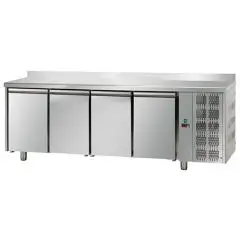 KÜHLTISCH MIT AUFKANTUNG AUS EDELSTAHL AISI 304 - UMLUFTKÜHLUNG - Mod. UG04MGNAL - GASTRONORM 1/1 - 4 TÜREN - NORMALE TEMPERATUR 0°/+10°C - Abmessungen in cm (B x T x H): 232 x 70 x 95/102 -CE-Kennzeichnung