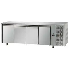 KÜHLTISCH AUS EDELSTAHL AISI 304- UMLUFTKÜHLUNG - Mod. UG04MGN - GASTRONORM 1/1 - 4 TÜREN - NORMALE TEMPERATUR 0°/+10°C - Abmessungen in cm (B x T x H):  232 x 70 x 85/92 -CE-Kennzeichnung