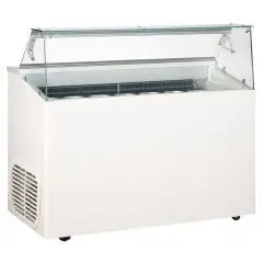 Eistheke - Mod. TOP 7 - Temperaturbereich: - 15 °C / -20 °C - Fassungsvermögen: 293 Liter - Produktmaße in cm (B x T x H): 135 x 67,3 x 117,5 - Gewicht: 99 kg - CE-Kennzeichnung