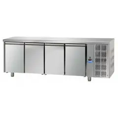 KÜHLTISCH AUS EDELSTAHL AISI 304- FÜR KONDITOREIEN - BACKFORMEN 60x40 cm - UMLUFTKÜHLUNG - Mod. UQ04M - 4 TÜREN - TEMPERATUR 0°/+10°C - Abmessungen in cm (B x T x H): 270 x 80 x 85/92 -CE-Kennzeichnung