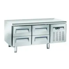 Kühltisch aus edelstahl - Mod UGN 2140 - Umluftkühlung - 4 Schubladen - Kapazität 181 L - Temperatur -2°/+8°C - Abmessungen B 136,7 x T 70 x H 65 cm