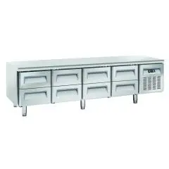 Kühltisch aus edelstahl - Mod UGN 4180 - Umluftkühlung - 8 Schubladen - Kapazität 362 L - Temperatur -2°/+8°C - Abmessungen B 223,9 x T 70 x H 65 cm