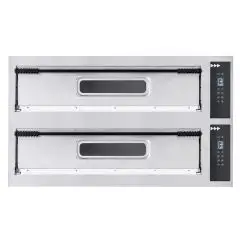 ELEKTRO-PIZZAOFEN - DIGITALE BEDIENUNG - Mod. BASIC XL66L/D - 2 Backkammern - Schamottsteinboden - Backkammermaße in cm (BxTxH): 108 x 72 x 14 - Anzahl Pizzen insgesamt 6 + 6 (Ø cm 35) - Leistung 18 Kw - CE-Norm