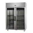 KÜHLSCHRANK AUS EDELSTAHL AISI 304 - UMLUFTKÜHLUNG - Mod. BG12EBTPV - NUTZVOLUMEN LT 1200 -  2 GLASTÜREN - TEMPERATUR -18°/-22°C - Abmessungen in cm (B x T x H): 142 x 70 x 203/210 -CE-Kennzeichnung