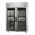 KÜHLSCHRANK AUS EDELSTAHL AISI 304 - Mod BG12EPNPV - UMLUFTKÜHLUNG - KOMBI TN+BT - NUTZVOLUMEN LT 1150 -  2 GLASTÜREN - TEMPERATUR 0°/+10°C / -18°/-22°C - Abmessungen in cm (B x T x H):  142 x 70 x 203/210 -CE-Kennzeichnung