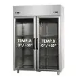 KÜHLSCHRANK AUS EDELSTAHL AISI 304 - Mod BG12EPPPV - UMLUFTKÜHLUNG - KOMBI TN+TN - NUTZVOLUMEN LT 1150 -  2 GLASTÜREN - TEMPERATUR 0°/+10°C - Abmessungen in cm (B x T x H): 142 x 70 x 203/210 -CE-Kennzeichnung