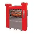 Holzgrill mit Drehsystem - Mod. TORRE A LEGNA 84/P - Kapazität:  84 Hähnchen - Inox Drehsysteme,  8 + 4 Spieße - Spießlänge: 111.,5 cm - Grill Plus Doppelmotore - Seitliche Türen, die zum Laden von Holz geöffnet werden können - einstellbare Abgasanlage - 