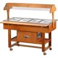 KÜHLWAGEN - MOD. ELR2825 - Struktur aus Vollholz - STATISCHE KÜHLUNGe KÜHLung - TEMPERATUR:  +2° +10°C (bei geschlossenen Deckeln) - Plexiglashaube- KAPAZITÄT:  4 GN1/1 H15 cm - Stromversorgung 230v/1N/50hz - Abmessungen in cm (B x T x H): 148 x 112 x 141