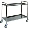 SERVIERWAGEN MIT 2 ETAGEN - MOD. CA1382 - Konstruktion aus Edelstahl - Etagen aus Edelstahl, gebogen, satiniert, schalldämmend - Abmessungen in cm (B x T x H): 83 x 57 x 97