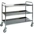 SERVIERWAGEN MIT 3 ETAGEN - MOD. CA1385 - Konstruktion aus Edelstahl - Etagen aus Edelstahl, gebogen, satiniert, schalldämmend - Abmessungen in cm (B x T x H): 103 x 57 x 97