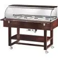 BAIN-MARIE-WAGEN - MOD. ELC2834 - Struktur aus Vollholz - TEMPERATUR:  +30° +90°C - Plexiglashaube - KAPAZITÄT:  4 GN1/1 H15 cm - Stromversorgung 230v/1N/50hz - Abmessungen in cm (B x T x H): 148 x 90 x 126