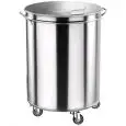 FAHRBARER MüLLEIMER AUS EDELSTAHL - MOD. AV4669 - Zylinderförmige Struktur aus Edelstahl - flacher Deckel - Lenkrollen - Fuβpedal - KAPAZITÄT: 100 Liter - Abmessungen Ø 46 x 70 cm