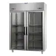 KÜHLSCHRANK AUS EDELSTAHL AISI 304 - UMLUFTKÜHLUNG - KOMBI TN+TN - Mod. AF I4 MID PPPV - NUTZVOLUMEN 1380 Liter - 2 GLASTÜREN - 2 NEONINNENBELEUCHTUNG - TEMPERATUR -2°/+10°C - Abmessungen in cm (B x T x H):  142 x 80 x 203/210 -CE-Kennzeichnung