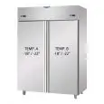 KÜHL-UND TIEFKÜHLSCHRANK AUS EDELSTAHL AISI 304 - UMLUFTKÜHLUNG - KOMBI BT+BT - Mod. AF I4 MID NN - NUTZVOLUMEN 1380 Liter - 2 TÜREN - TEMPERATUR TN -18°/-22°C - Abmessungen in cm (B x T x H): 142 x 80 x 203/210 -CE-Kennzeichnung