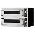 ELEKTRO-PIZZAOFEN - MECHANISCHE BEDIENUNG - Mod. TRAYS 66 GLASS - 2 Backkammern - Backfläche oder  gesamte Kammer aus feuerfestem Material - Backkammermaße in cm (BxTxH):  82 x 108 x 17,5 - Pizze 6+6 (Ø cm 35)/3+3 Backbleche in verticale 60x40 cm - Leistu