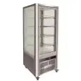 KÜHLSCHRANK MIT GLASTÜR AUS EDELSTAHL AISI 430 (VERTIKALE AUSRICHTUNG) - 4 SEITEN DOPPELGLAS - Mod. G-VGP400R - UMLUFTKÜHLUNG - NUTZVOLUMEN: 408 LITER - TEMPERATUR: +2°/+8°C - Abmessungen in cm (B x T x H): 70,6 x 74 x 180 - EG-NORM