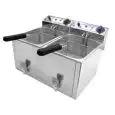 ELEKTRO-TISCHFRITTEUSE MIT ABLASSHAHN - Mod. FR 8+8 - Beckenkapazität: 8 + 8 Liter öl - Leistung: 3 + 3 kW - einphasiger Anschluss - Produktmaße in cm (B  x T x H): 52,5 x 40 x 34,5 - EG-Norm