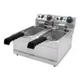 ELEKTRO-TISCHFRITTEUSE  - Mod. FB 4+4 - Beckenkapazität: 4 + 4 Liter öl - Leistung: 2 + 2 kW - einphasiger Anschluss - Produktmaße in cm (B  x T x H): 39 x 43 x 27,5 - EG-Norm