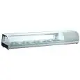 SUSHI-KÜHLVITRINE- Mod. RTS 132 SUSHI - Temperaturbereich: +0/+12 °C - Füllmenge: 132 Liter - Behälter-Kapazität: 5 GN 1/2 - Leistung: 0,16 kW - einphasiger Anschluss - Produktmaße in cm (B  x T x H): 180 x 43 x 30 - EG-Norm
