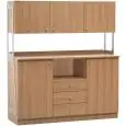 SERVICESCHRANK - Furnier in Nussfarbe - MOD. ML3214SSPN - 2 TÜREN - 3 Schubladen - 3 Wandhängeschränke - Abmessungen in cm (B x T x H): 137 x 48 x 153