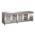 KÜHLTISCH AUS EDELSTAHL AISI 304 - UMLUFTKÜHLUNG - Mod. G-GN4100TNG - GASTRONORM 1/1 (53 x 32,5 cm) - 4 GLASTÜREN - Bruttokapazität: 553 Liter - TEMPERATUR: +2°/+8°C  - Abmessungen in cm. (B x T x H): 223 x 70 x 86 - EG-Norm