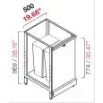 neutroe Rücktheke - Halbfertigprodukt, ohne Verkleidung - MOD. RBL500TRDIFF - Metallrohrstruktur - 1 Trichter mit 2 Behälter- Maße in cm (B x T x H):  50 x 63 x 96,9