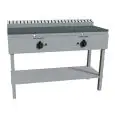PIADINA-GRILLPLATTE / GAS - Mod. RAJ2GKGG - auf Edelstahlfüßen - Stahlplatte - 2 Kochflächen - thermische Leistung: 26 kW - Produktmaße in cm (BxTxH): 126 x 53 x 85 - EG-Norm