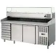 PIZZAKÜHLTISCH AUS EDELSTAHL - MIT AUFSATZKÜHLVITRINE FÜR GN 1/3 BEHÄLTER - FÜR PIZZABEHÄLTER cm 60 x 40 x 7 - UMLUFTKÜHLUNG - Mod. AK2612TN38 - 2 GEKÜHLTE TÜREN + 1 UNGEKÜHLTER SCHUBLADENBLOCK MIT 7 SCHUBLADEN - TEMPERATUR -2°/+8°C - Abmessungen in cm (B
