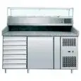 PIZZAKÜHLTISCH AUS EDELSTAHL - MIT AUFSATZKÜHLVITRINE FÜR GN 1/3 BEHÄLTER - FÜR PIZZABEHÄLTER 60 x 40 x 7 H - BELÜFTET - Mod. AK1612TN38 - 1 GEKÜHLTE TÜR + 1 NEUTRALE SCHUBLADE MIT 7 SCHUBLADEN - TEMPERATUR -2°/+8°C - PRODUKTMAßE (BxTxH) cm 151,5 x 80 x 1