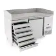 PIZZAKÜHLTISCH AUS EDELSTAHL - Mod. FQG4511 - passend für Pizzateigbehälter 60x40 cm - Umluftkühlung - 1 Tür - 7 neutrale Schubladen (60x40 cm) - Temperaturbereich: 0°/+8°C - Produktmaße in cm (B x T x H): 151 x 80 x 100/160 - CE-Kennzeichnung