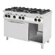 GASHERD MIT 6 FLAMMEN - MOD CC76GFG - Ohne Pilotflamme - Statischer Gasofen GN 1/1 mit 4 kW + offenes Fach - Leistung kW 28,5 - Abmessungen cm B 120 x T 70 x H 90 - CE-Norm
