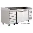 PIZZAKÜHLTISCH AUS EDELSTAHL - Mod. FQG4591 - Umluftkühlung - N. 2 PORTE - N. 7 CASSETTI NEUTRI cm 60x40 - Temperaturbereich: 0°/+8°C - Produktmaße in cm (B x T x H): 201 x P 80 x h 100/160 - CE-Kennzeichnung