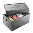 ISOTHERMISCHE BOX AUS POLYPROPYLEN FÜR SPEISEEISBEHÄLTER - DECKEL MIT THERMOMETER - ABMESSUNGEN in mm: 635x420x440h