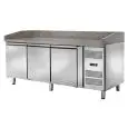 PIZZAKÜHLTISCH AUS EDELSTAHL - FÜR PIZZABEHÄLTER  cm 60 x 40 x 7 H - UMLUFTKÜHLUNG - Mod. CM3602TN - 3 GEKÜHLTE TÜREN - TEMPERATUR -2°/+8°C - Abmessungen in cm (B x T x H): 202 x 80 x 105 - EG-NORM