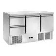 KÜHL-SALADETTE AUS EDELSTAHL - Mod. AK943/2D - STATIONÄR - GASTRONORM 1/1 (53 cm x 32,5 cm) - 2 KÜHLSCHRANKTÜREN - 2 KÜHLBOXEN - TEMPERATUR +2°C / +8°C - PRODUKTMAßE (BxTxH) cm 136,5 x 70 x 85 - CE-Norm