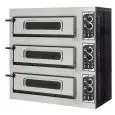 ELEKTRO-PIZZAOFEN - MECHANISCHE BEDIENUNG - Mod. BASIC 2/50/V+L6T - 3 Backkammern mit Backkammertür aus Glastüren - Schamottsteinboden - Innenbeleuchtung - 6 Thermostate - Backkammermaße in cm (BxTxH): 62 x 50 x 12 - Anzahl Pizzen insgesamt 1 + 1 + 1 (Ø c