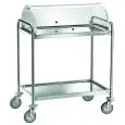 ZWEIETAGEN-SERVICETROLLEY - Mod CA139C - Für Desserts und Vorspeisen - Runde Rohrstruktur Ø 25 mm aus Edelstahl - Tabletts aus Edelstahl geformt, schallisoliert mit satinierter Oberfläche - Plexiglas-Dom