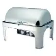 CHAFING DISH - Mod CD6502 - POLIERTE EDELSTAHLSTRUKTUR - ROLLTOP-DECKEL 180° - ALKOHOLBRENNER - PRODUKTMAßE (BxTxH) cm 65 x 47 x 45