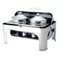 CHAFING DISH - Mod CD6505 - POLIERTE EDELSTAHLSTRUKTUR - ROLLTOP-DECKEL 180° - N 2 TÖPFE À 4,6 L - ALKOHOLBRENNER - PRODUKTMAßE (BxTxH) cm 65 x 47 x 45